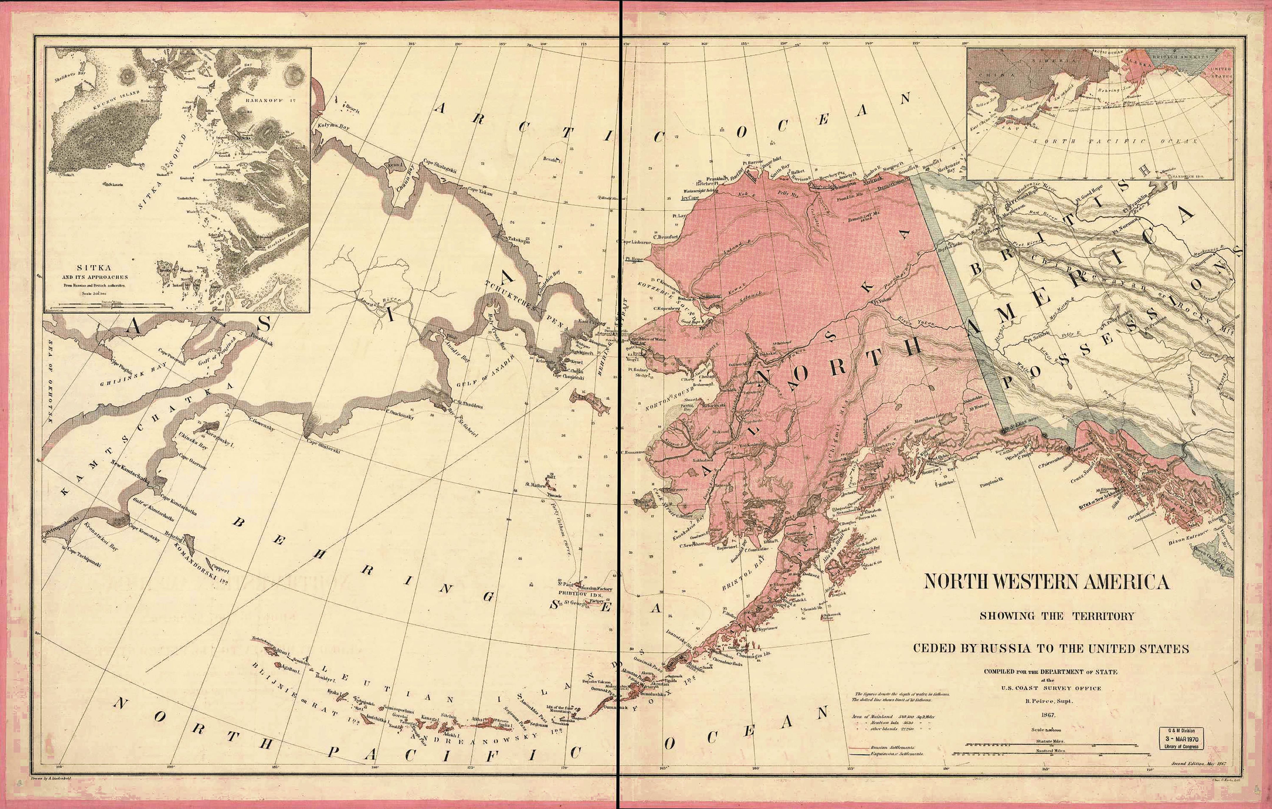 Карта территорий Северо-Западной части Америки, переданных Российской империей Северо-Американским Соединенным Штатам в 1867 г.