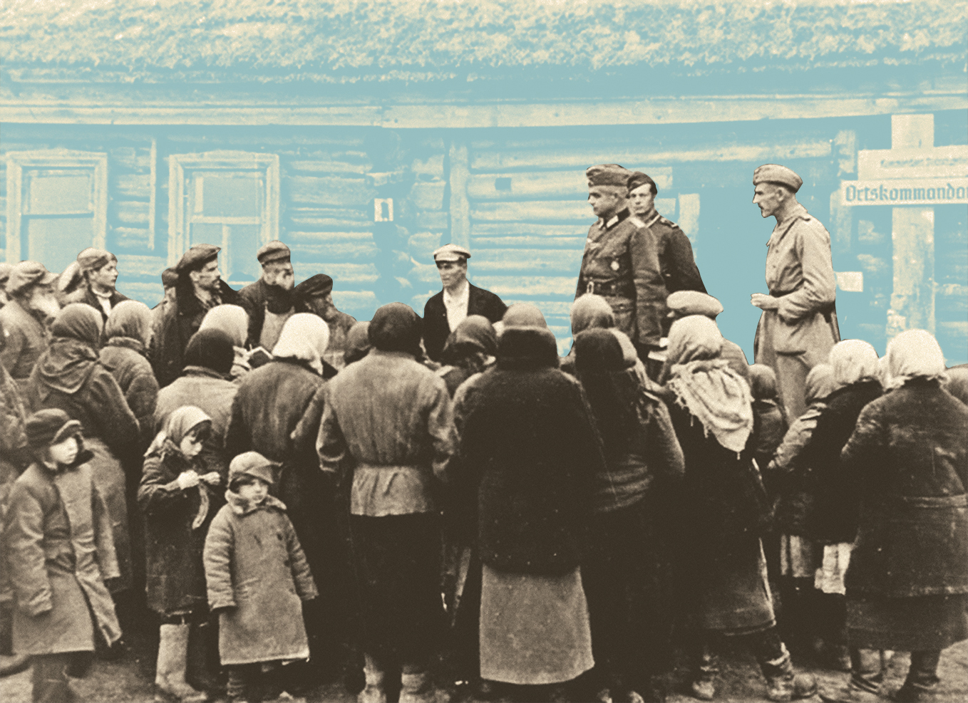 Собрание в одной из оккупированных гитлеровцами деревень. 1941 г.
